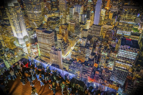 Rockefeller Center Observation Deck of the people and the night view. Shooting Location: New York, Manhattan