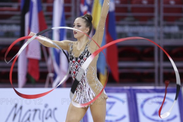 Sofia, Bulgaria - 6 May, 2017: Aja Jerman Bukavec from Slovenia performs during Rhythmic Gymnastics World Cup Sofia 2017. Individual tournament