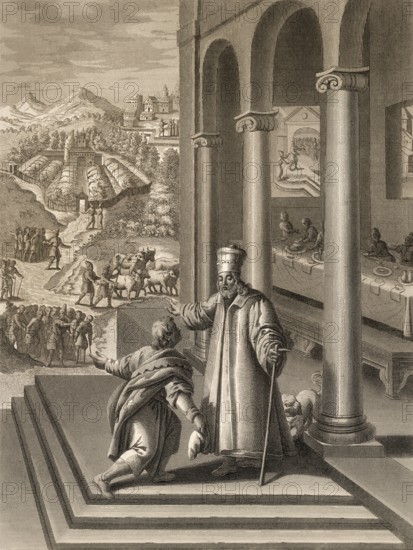 The Parable of the Great Banquet, New Testament, steel engraving 1853, digitally restored