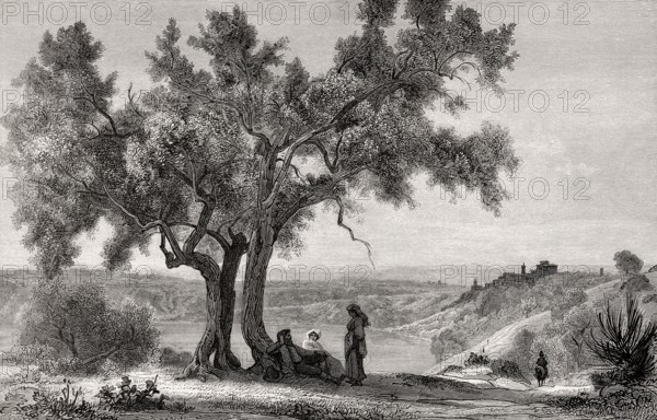 Banks of the Lake Nemi, Metropolitan City of Rome, Lazio, Italy, 19th Century, Europe
