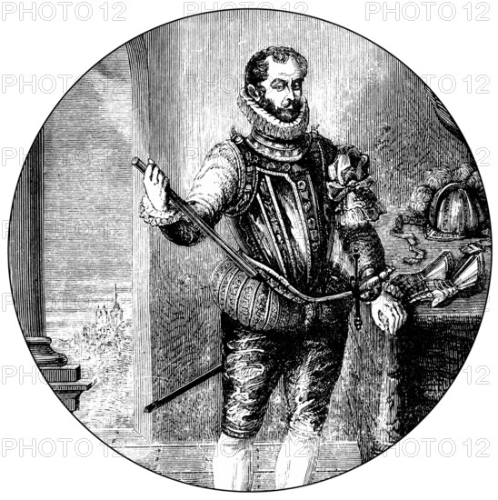 Portrait of William of Nassau-Dillenburg, or William of Orange, William the Silent, Willem de Zwijger, 1533 - 1584, Prince of Orange, a leader in the Dutch war of independence against Spain, 16th century, Historisches Portrait von Wilhelm von Nassau-Dillenburg der Schweiger, 1533 - 1584, Fürst von Oranien, ein Führer im niederländischen Unabhängigkeitskrieg gegen Spanien
