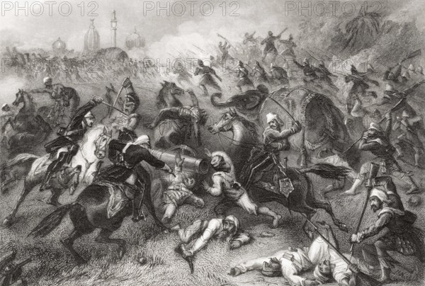 Havelocks column attacking mutineers before Cawnpore, Uttar Pradesh, India, Asia, 1857, Asia