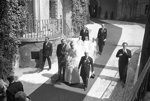 Princess Birgitta of Hohenzollern and Sweden marries Prince Johann Georg of Hohenzollern-Sigmaringen in Sigmaringen Church on May 30, 1961