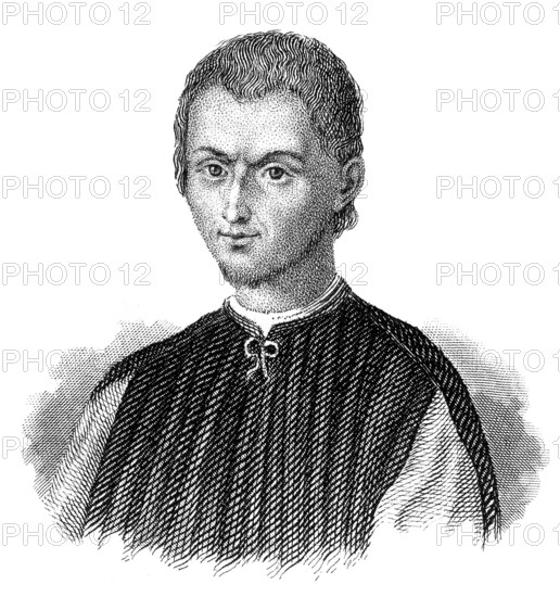 Portait of Niccolò di Bernardo dei Machiavelli, 1469 - 1527, an Italian politician, diplomat, philosopher, historian and poet, Portrait von Niccolò di Bernardo dei Machiavelli, 1469 - 1527, ein italienischer Politiker, Diplomat, Philosoph, Geschichtsschreiber und Dichter
