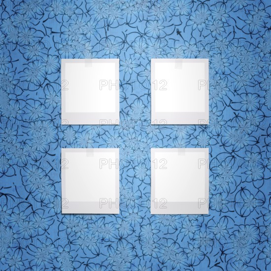An illustration of 4 photo frames on a wall