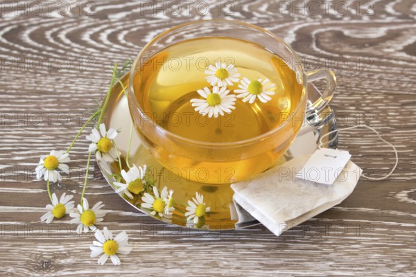 Cup of camomile tea with tea bag