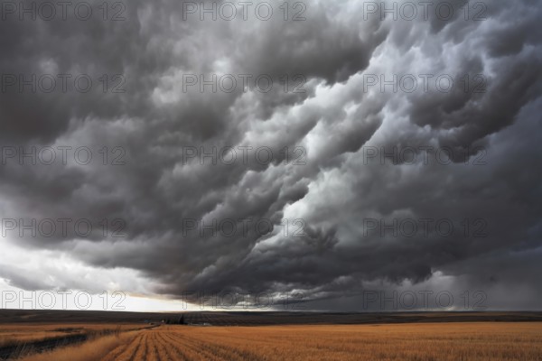 The massive storm cloud covered the sky. The harvest in the fields of Montana