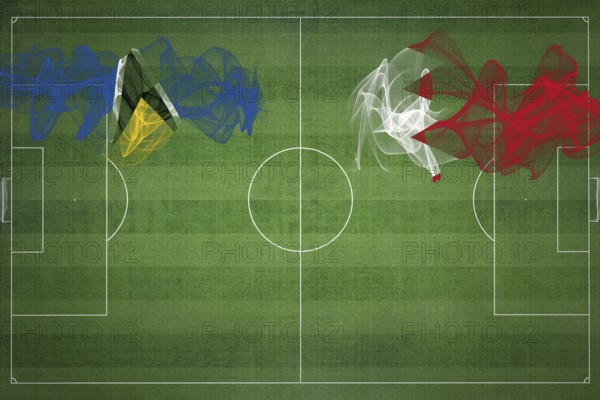 Saint Lucia vs Bahrain Soccer Match, national colors, national flags, soccer field, football game, Competition concept, Copy space