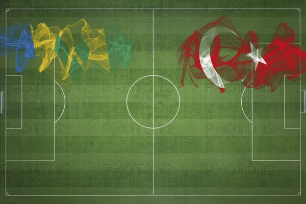 Saint Vincent and the Grenadines vs Turkey Soccer Match, national colors, national flags, soccer field, football game, Competition concept, Copy space