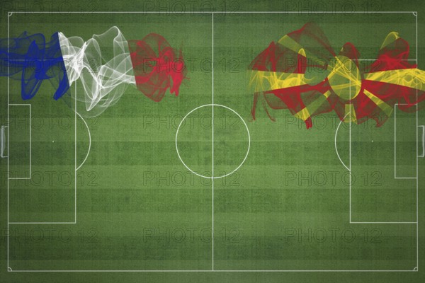 France vs North Macedonia Soccer Match, national colors, national flags, soccer field, football game, Competition concept, Copy space