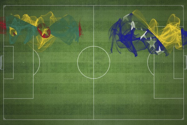 Grenada vs Bosnia and Herzegovina Soccer Match, national colors, national flags, soccer field, football game, Competition concept, Copy space