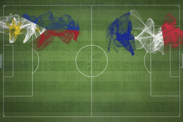 Philippines vs France Soccer Match, national colors, national flags, soccer field, football game, Competition concept, Copy space