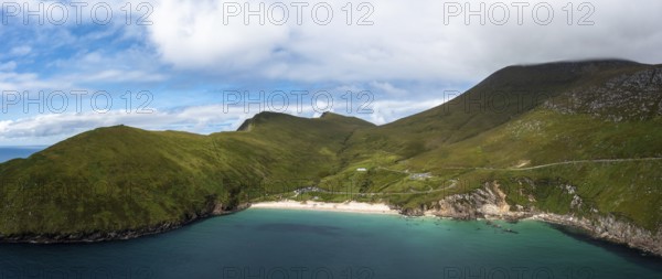 A panorama landscape view of Keem Bay on Achill Island in County Mayo of Ireland