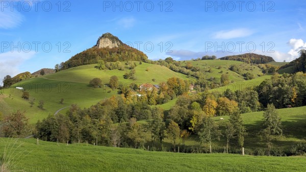 Wisner Flueh in autumn with colourful trees, first Jura chain, Wisen, Solothurn, Switzerland, Europe