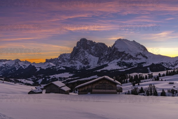 Sunrise on the Seiser Alm, South Tyrol, Italy, Europe