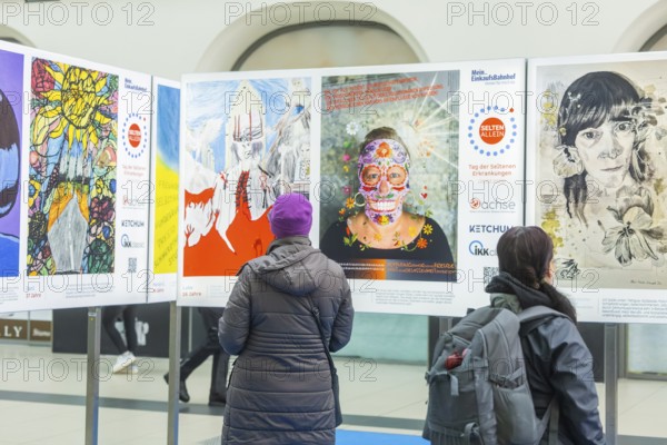 Every 20th person in Germany lives with a chronic rare disease, the majority of whom are children. Nationwide exhibition on International Rare Disease Day encourages those affected and raises awareness. Exhibition opening with criminal biologist Dr Mark Benecke and other guests and artists at the exhibition at Dresden Central Station, Dresden, Saxony, Germany, Europe