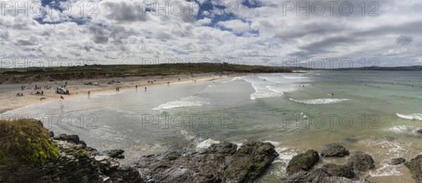 Panorama landscape view of Gwithian Beach and St. Ives Bay in northern Cornwall
