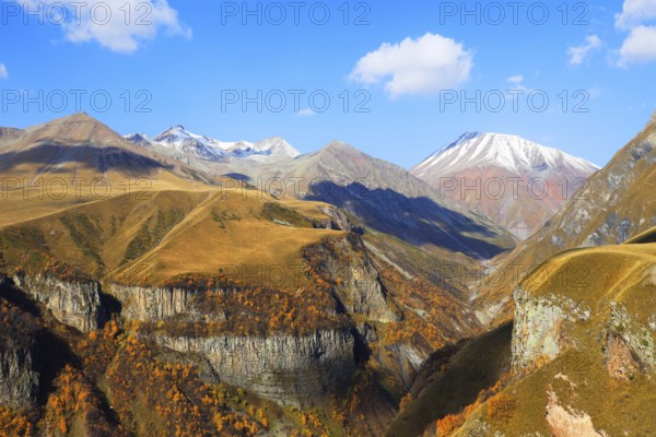 Mount Kazbek in the Greater Caucasus, Georgia, Asia
