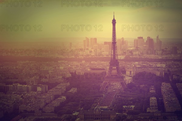 Eiffel Tower in Paris aerial sunset at France