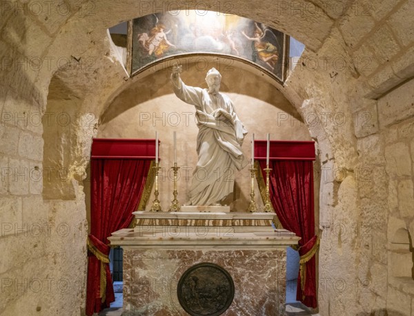 Rabat, Malta, 22 December, 2023: statue in the underground St. Paul's Grotto in the historic city center of Rabat, Europe