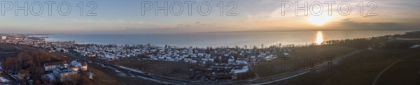 Small town by the lake, aerial view