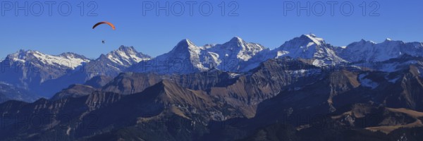 Famous mountains Eiger, Monch and Jungfrau seen from Mount Niesen