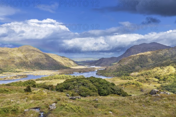 Landscape from Ladies View is a scenic viewpoint on the Ring of Kerry tourist route. Ireland