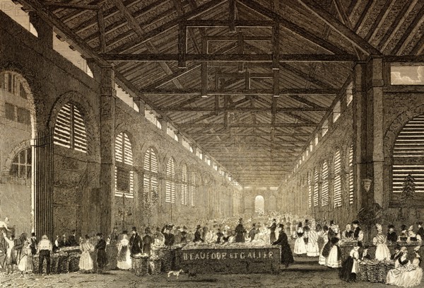 Marché Saint-Germain, Paris, antique steel engraved print, 1831