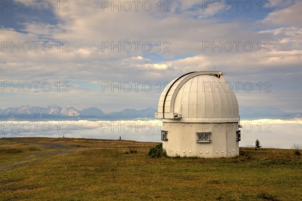 Observatory dome in the Gerlitzen Apls in Austria.View of the mountains in Slovenia