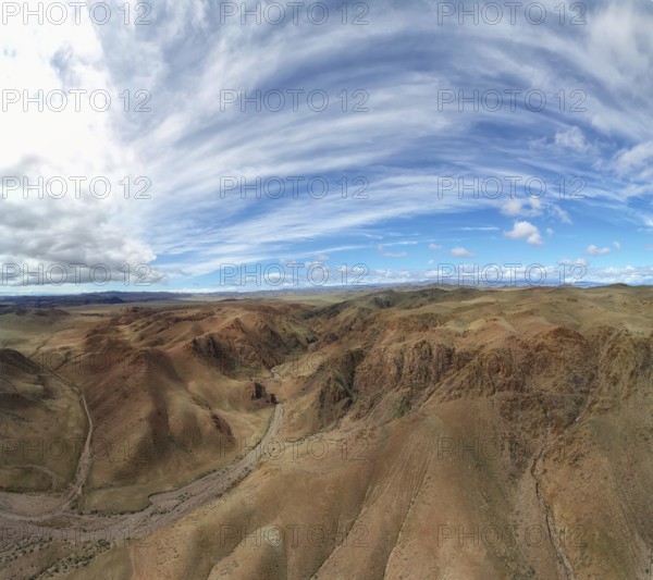 Dry mountain valley. Western mongolia. Aerial panorama