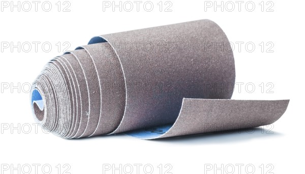 Rolled sandpaper abrasive tools isolated on white
