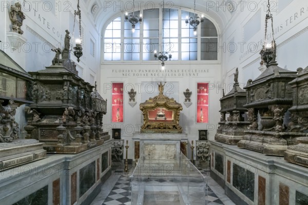 Palermo, Italy, 13 January, 2024: sarcophagi and urns in a side chapel in the Palermo Cathedral, Europe