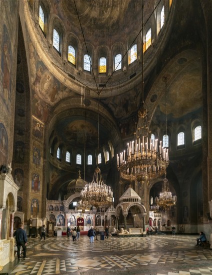 Sofia, Bulgaria, 30 October, 2022: interior view of the main hall of the Alexander Nevsky Cathedral, Europe
