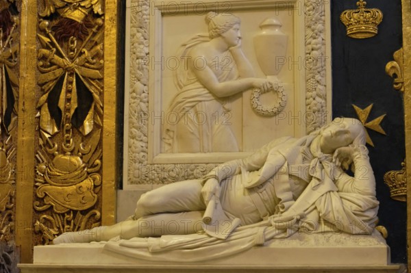 The tomb of Louis Charles d?Orleans, Count of Beaujolais 1779-1808, in the Chapel of the French of the St. John Co-Cathedral, Valletta, Malta, Europe