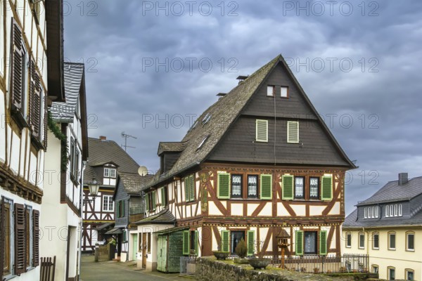 Street with Historic half-timbered houses in Braunfels old town, Germany, Europe