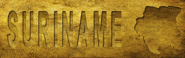 Suriname Map and Text on Grunge Gold Texture