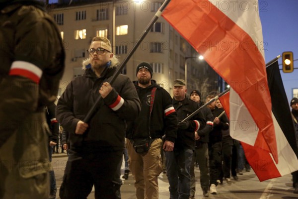 Sofia, Bulgaria - February 16, 2019: Members and supporters of nationalist organizations participate in Lukovmarch procession - a march in commemoration of general Hristo Lukov - Bulgarian Minister of War during the World War II