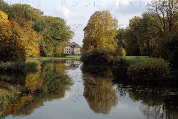 Cottbus, Branitz Palace Park/ View over the reed lake to the palace