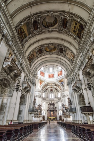 Salzburg, Austria, April 29, 2015: Franciscan church. Interior view. Salzburg is renowned for its baroque architecture and was the birthplace of Mozart. It is an Unesco World Heritage Site, Europe