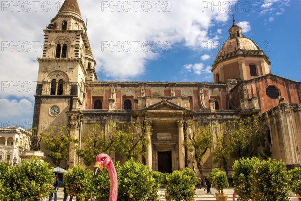 Orange trees on the square of a Sicilian church