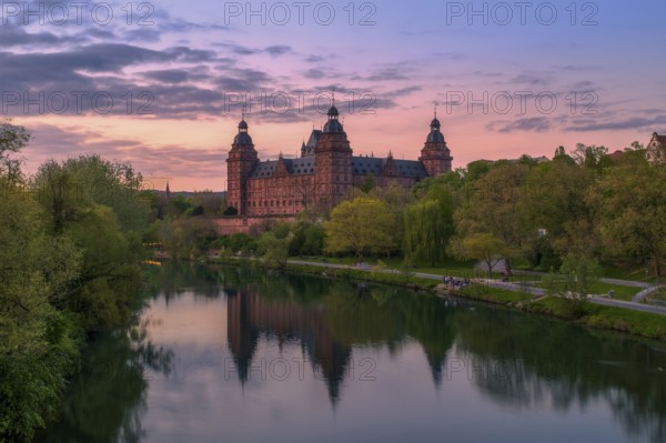 Panoramic view of Johannisburg Castle in Aschaffenburg, Germany, Europe
