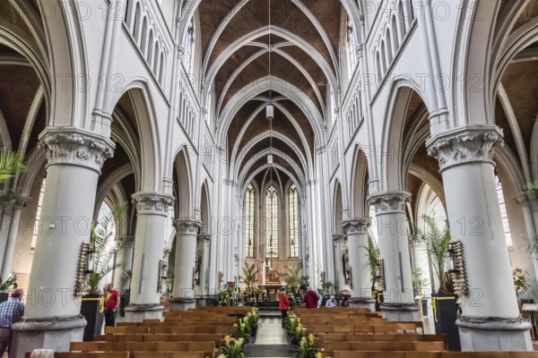 Gothic interior design of the Saint Peter Catholic chruch of Jette, Brussels, Belgium, June 2017, Europe