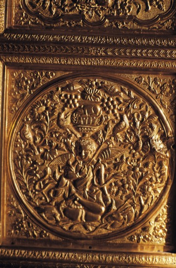 Embossed wall, golden temple, amritsar, punjab, india, asia