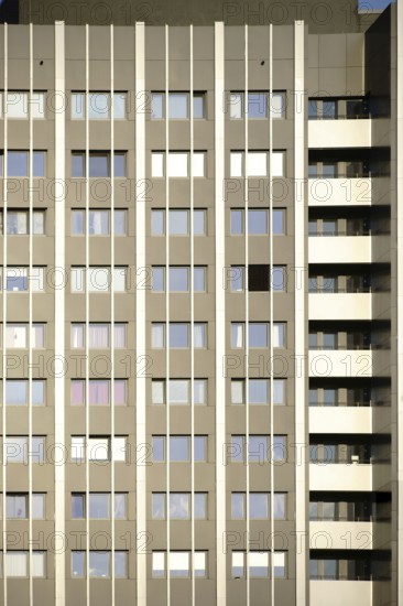 A new and modern apartment block and tower block with balconies