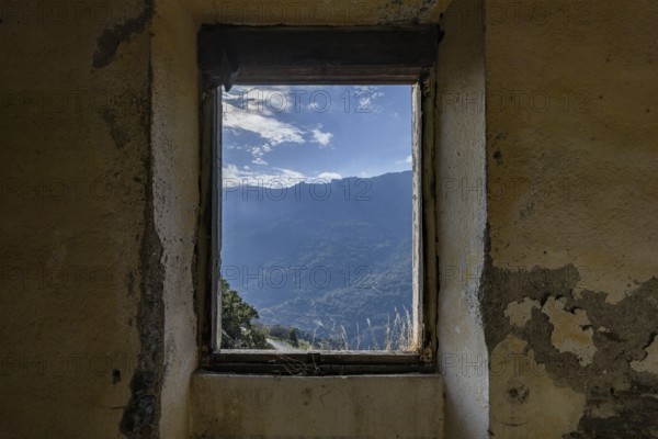 Lost place, abandoned houses and ruins in the ghost village, Gairo Vecchio, Gairo, Ogliastra, Sardinia, Italy, Europe