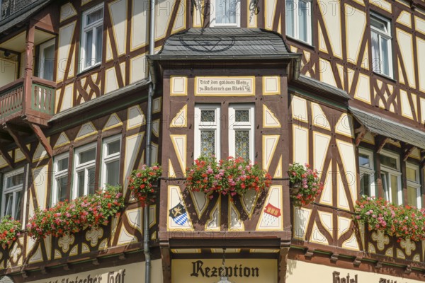 Old building, half-timbered house, Hotel Restaurant Altkölnischer Hof, Blücherstraße, Oberstraße, Old Town, Bacharach, Rhineland-Palatinate, Germany, Europe