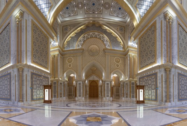 A picture of the lavish Great Hall of the Qasr Al Watan presidential palace