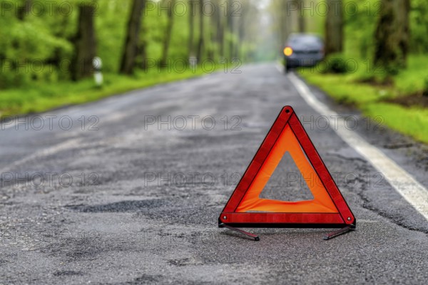 Damaged car on a country road after a breakdown