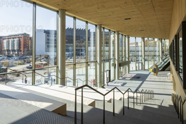 The two divisions, Urban Development, Construction, Transport and Real Estate and Environment and Climate, Law and Order, with their offices, as well as the Office for Economic Development, are moving into the new administrative building of the state capital of Dresden. For the duration of the refurbishment of the New City Hall, the Lord Mayor and parts of his department will also use space in the City Forum, Dresden, Saxony, Germany, Europe