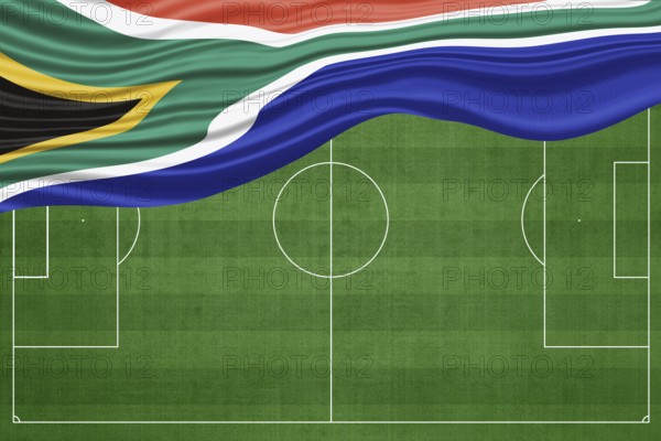 South Africa Flag on Football Field, National Soccer